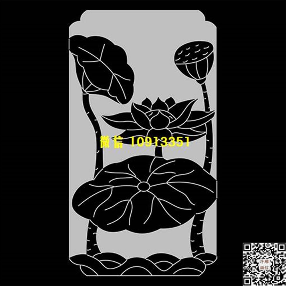 精雕图181荷花墓碑板精雕图线雕图线条图单线铣底图_电脑雕刻plt文泰矢量图精雕图浮雕图